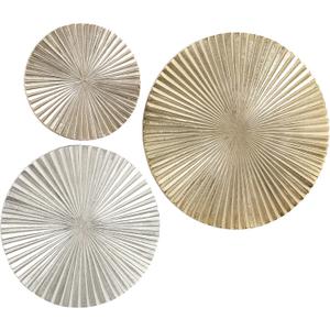 MODERNIST HOME Burst Metallic Wall Art, Set of 3, Artisan Crafted, Silver, Pale and Dark Gold, Crinkle Hand Cast, Polished Aluminum, Abstract Geometric Decor, 18, 14, and 10 Inches