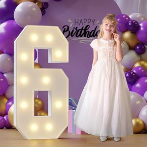 Marquee Numbers 6th-Birthday Large Decorations: 4ft Light Up Numbers Birthday Sign for Boy Girl Six Year Old Anniversary Mosaic Party Decor Backdrop Big Foam Board Number 6