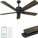 Obabala 52 Inch Ceiling Fan No Light, Modern Black Ceiling Fan Without Light with Remote & APP, Quiet Reversible DC Motor, 6-Speeds, for Living Room, Bedroom, Patio (Black+Brown)