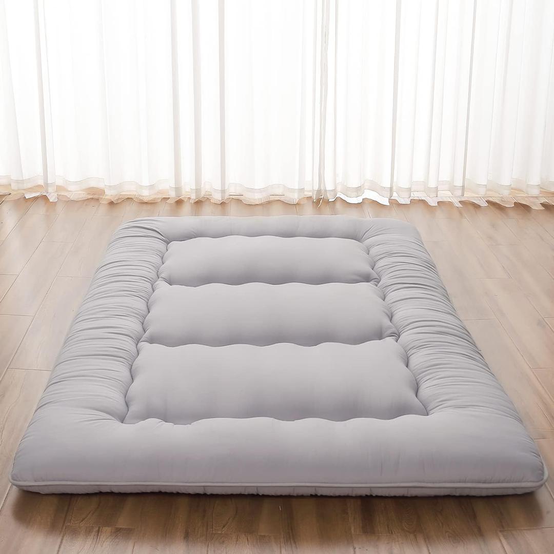 Zelladorra Japanese Floor Mattress, Futon Mattress with Portable Storage Bag and Washable Cover, Roll Up Thick Tatami Mat Suitable for Camping, Guest Room, Grey, Twin
