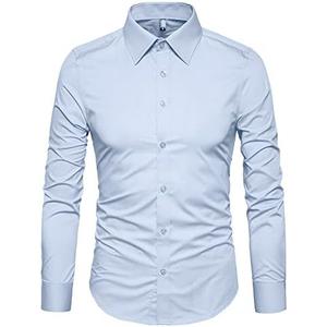 Manwan walk Men's Slim Fit Business Casual Cotton Long Sleeves Solid Button Down Dress Shirts, M