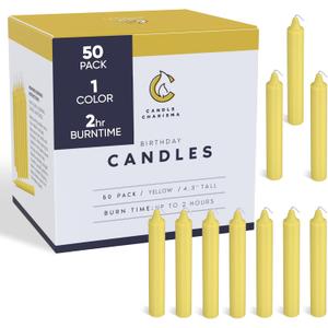 Candle Charisma 50 Yellow Spell Candles - 4" Unscented Paraffin Chime Candles, Smokeless & Dripless, Colored Candles, Long Burn Time 1/2 Inch Taper Candles for Rituals, and Parties