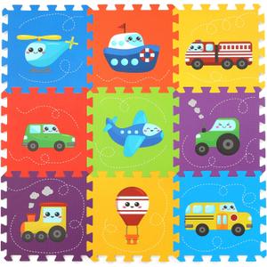 Baby Play Mat, Foam Playmat for Babies, Kids Play Mat, Foam Floor Tiles 3434 9 Pieces Vehicle Puzzle Mat