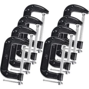 8 Pcs C Clamp 4 Inch Heavy Duty Steel C Clamp Set Cast Iron Frame Sliding T-Handle More Stability Massive Clamps for Woodworking, Welding, Building, Automotive Applications (Black)