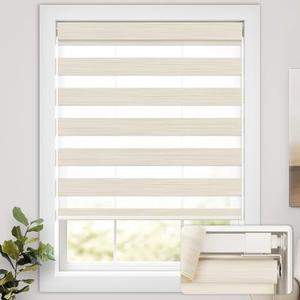 UNISHADES No Drill Cordless Zebra Blinds for Windows, Linen High Precision Fabrics, 46" W x 64" H Linen - Beige