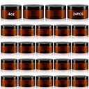 Dandat 24 Pcs 4 oz Plastic Jar Container with Lid and Label Refillable Empty Round Amber PET Cosmetic Sample Slime Containers for Lotion, Cream, Ointments, Body Butter, Makeup, Travel Storage