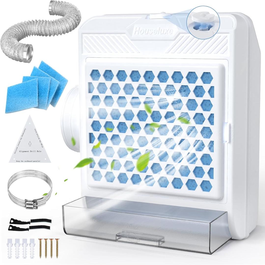 3-in-1 Indoor Dryer Vent Kit, Upgraded Safety Vent Flap, Stainless Steel Screen with 5PCS Polyester Filters and Water Drawer System, Dryer Vent Box for Electric Dryer, White