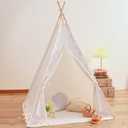 Teepee Play Tent for Kids with Padded Mat & Lights & Carry Case Playhouse for Girls Boys(White)