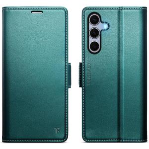 for Samsung Galaxy S24 Case Wallet with RFID Blocking Card Holder, PU Leather Kickstand Protective Flip Phone Cover Fit for Galaxy S24 6.2", Bluish Green
