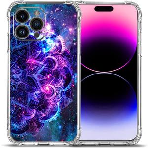 Beaucov Case for iPhone 15 Pro Max,Purple Mandala Galaxy Sky Drop Protection Shockproof Case TPU Full Body Protective Scratch-Resistant Cover for iPhone 15 Pro Max