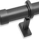 Luxury Fixed Length Curtain Rod, 3.5 ft, Matte Graphite 1 1/4" Rod Set, Non-Adjustable, Single Piece Rod, Designer Metal Adjustable Brackets Hide Mounting Screws, End Caps, Hardware
