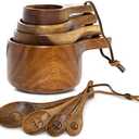 Kraft Kitchen Wooden Measuring Cups and Spoons Set - Wood Measuring Cups, Wooden Measuring Spoons Set, Wood Kitchen Accessories, Cute Measuring Cups, Measuring Set for Dry Ingredients