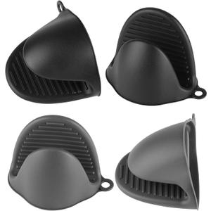 4pcs Silicone Oven Mitts - Cooking Pinch Grips, Oven Mitts Silicone Heat Resistant, Silicone Pot Holders for Kitchen (05-Black and Gray)