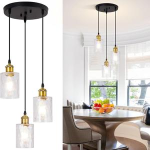 Pendant Lights Kitchen Island, 3-Light Industrial Black and Gold Ceiling Pendant Light Fixtures, Farmhouse Kitchen Island Lighting, Modern Hanging Pendant Light Fixture for Dining Room Foyer Entryway