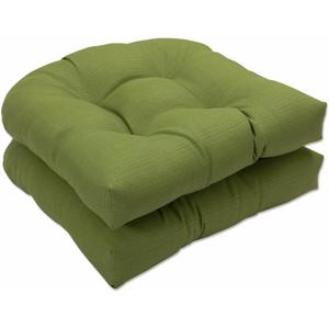 Pillow Perfect Forsyth Solid Indoor/Outdoor Wicker Patio Seat Cushions, Plush Fiber Fill, Weather and Fade Resistant, 2 Count, Green, Round Corner 19"x19"