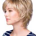TISHINING Short Blonde Pixie Cut Wigs for White Women with Bangs Shaggy Layered Mixed Blonde Natural Wavy Synthetic Hair Wig Heat Resistant Fiber Hair Replacement Wig