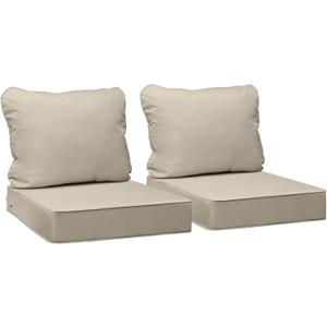 AAAAAcessories Outdoor Seat Cushions for Chairs, Fade-Resistant, Waterproof Patio Furniture Replacement Cushions, 24" x 24" x 5" + 24" x 19", Set of 2, Beige
