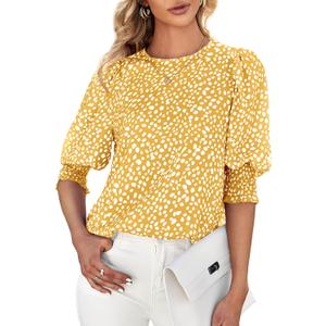 Teurkia Women's Polka Dot 3/4 Sleeve Blouse Tops Ladies Casual Office Work Crew Neck T-Shirt