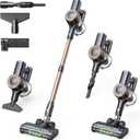 Cordless Vacuum Cleaner, 30Kpa Stick Vacuum with Anti-Tangle Brush and Green Headlight, Self-Standing, Up to 45Mins Runtime, Wireless Vacuum Cleaner for Pet Hair, Carpet, Hard Floor, Home (Black)