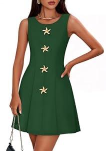 ZESICA Women's Sleeveless Cocktail Mini Dresses 2026 Summer Elegant Crewneck Casual Formal Club Party A Line Short Dress Green, Size Large