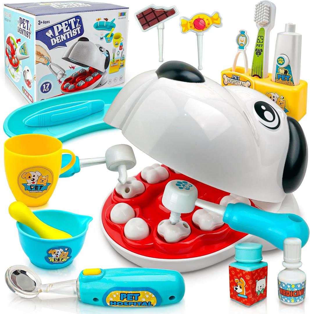 SMILESSKIDDO Dentist Kit for Kids - 26 Pcs Doctor Play Set with Dental Tools and Medical Accessories, Pretend Play for Toddlers - Educational Gifts for Girls Boys 3 4 5 6 7 8