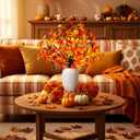 Aurelema 6 Pcs Fall Lighted Eucalyptus Leaves Branches with Timer 120 LEDs Light up Artificial Fall Stems for Vases Battery Operated Lit Autumn Decorations for Home Tabletop Thanksgiving Decor