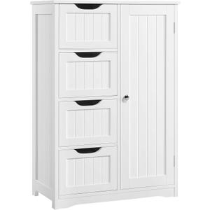 Yaheetech Wooden Floor Cabinet, Side Storage Organizer with 4 Drawers and 1 Cupboard, Freestanding Entryway Storage Unit Console Table, Bathroom Furniture Home Decor, White (22 x 12 x 32.5 In (LxWxH))
