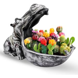 Hippo Statue, Hippopotamus Figurine Home Sculpture with Resin, Hippo Candy Jar, Candy Dish Bowl for Office Desk, Key Bowl for Entryway Table, Sundries Container Storage Art Decor Box(Grey) (Middle, Dark Blue2)