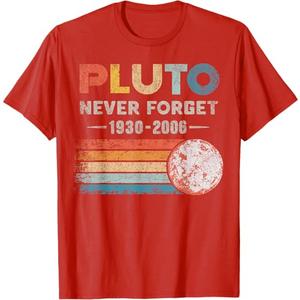 Never Forget Pluto Shirt Vintage Retro Funny Space Science T-Shirt S