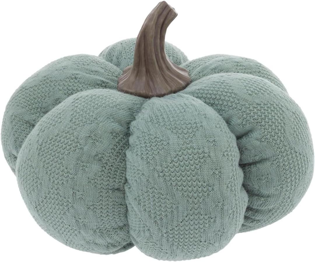 Boston International Fabric Pumpkin Tabletop Mantel Shelf Fall Autumn Thanksgiving Halloween Decorations for Home, Small, Aqua Blue