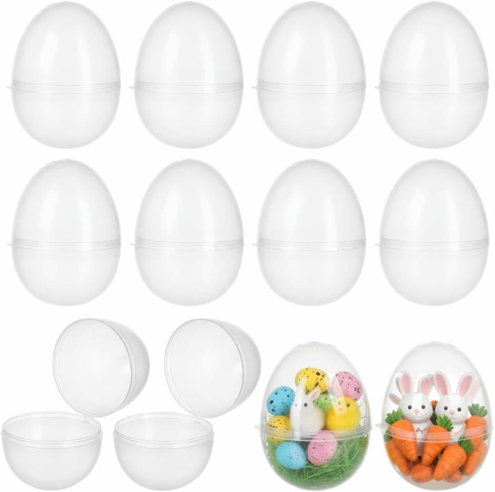 10 Pcs Clear Fillable Easter Egg: Transparent Clear Eggs Plastic Containers Empty Large Enough to Hold for Easter Hunt Decoration
