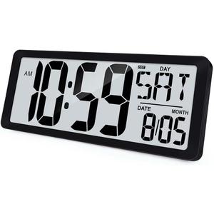 15" Large Digital Wall Clock Battery Operated, Digital Clock Display with Day, Date & Temperature, Large Wall Clock for Bedroom, Livingroom, Office(4.6" Numbers) (15" (Incl Batteries/Black))