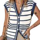 Dokotoo Sweater Vest Women Striped V Neck Button Vest for Women Vest Top Spring Cardigan Sweaters for Women 2026 (L)