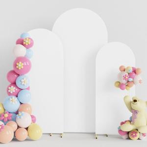 Putros Wedding Arch Cover 4FT, 5FT, 6FT White Spandex Fitted Round Top Chiara Backdrop Stand Covers 3 Set for Wedding Birthday Party Decoration
