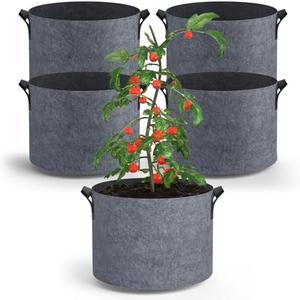 POROLIR 5-Pack Grow Bags 15 Gallon Thickened Plant Grow Bags Multi-Purpose Nonwoven Fabric Pots with Durable Handles, Outdoor Garden Plant Pots for Fruits Vegetables Flowers Herb Bonsai Plants, Gray