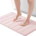 ROSMARUS Memory Foam Bath Mat, 20' x 32', Water Absorbent Shower Mat with Thick PVC Backing, Ultra Soft Bath Rugs for Tub & Floor, Pink