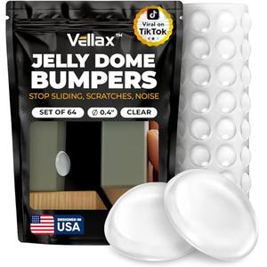 Pack of 3 Vellax Cabinet Door Bumpers 64 Pcs - Clear Self Adhesive Pads, Cabinet Stoppers, Rubber Bumpers for Drawers, Cupboards, Cutting Boards, Glass Tops, Picture Frames, Kitchen Furniture (Hemispherical)
