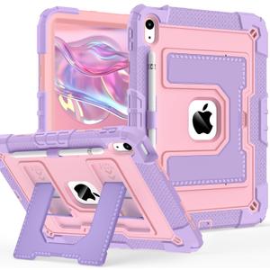 Case for iPad (A16) 11th Generation 11 Inch 2025, iPad 10th Generation Case 10.9 Inch 2022, Heavy Duty i Pad Cover 10th Gen with Large Kickstand Pen Holder Shoulder Strap, Purple Rose