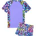 Girls Swimsuit Size 3-4T Toddler 2 Piece Colorful Leopard Bathing Suit Rash Guard with UPF50+ Sun Protection