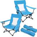 Joyfair Beach Camping Chair (2 Pack), Outdoor Folding Lawn Chair for Adults, Heavy Duty Portable Chair with Armrest for Outside Fishing, Sport, Patio, Cup Holder & Storage Pocket, Carry Bag (Blue)