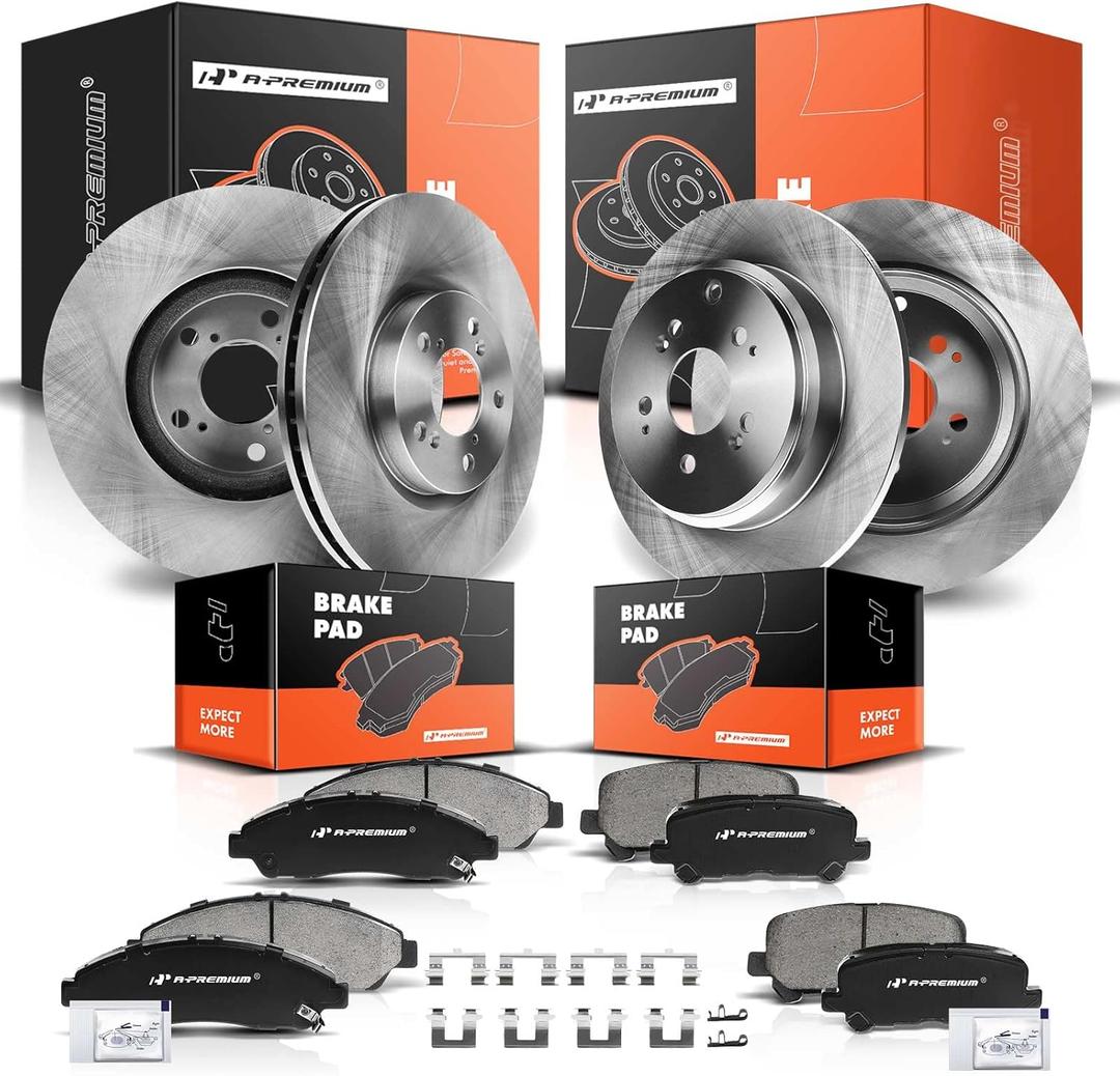 A-Premium Front Vented & Rear Solid Disc Brake Rotors + Ceramic Pads Kit Compatible with Honda and Acura Models - Pilot 2009-2015, MDX 2007-2013, ZDX 2010-2013, 12-PC Set
