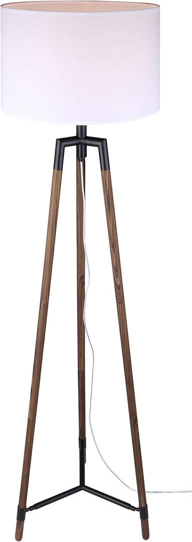 Canarm Cameram 1-Light Farmhouse Floor Lamp, 62-Inch Wood and Black Finish with White Fabric Shade, 3-Way Socket Switch for Living Room and Bedroom Lighting