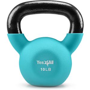 Yes4All Kettlebell, 10 LB Neoprene Coated Cast Iron Kettlebells, Wide Grip Handle & Flat Bottom for Swings, Squats, Deadlifts, Push Ups & Full Body Training at Home Gym - Single & Set