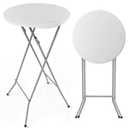 VINGLI 24" Plastic Folding Round Table Bar Height, HDPE Matrial with Gray Metal Finish, High Top Table for Outdoor Party, Cafes, Restaurants, Backyard, Dining Room, Wedding Event, Pack of 1, White