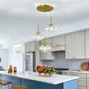 3-Light Gold Chandelier Modern Kitchen Island Pendant Light with Clear Glass Globe Shades Adjustable Height Flush Mount Ceiling Light Fixture for Dining Room Bedroom Living Room.