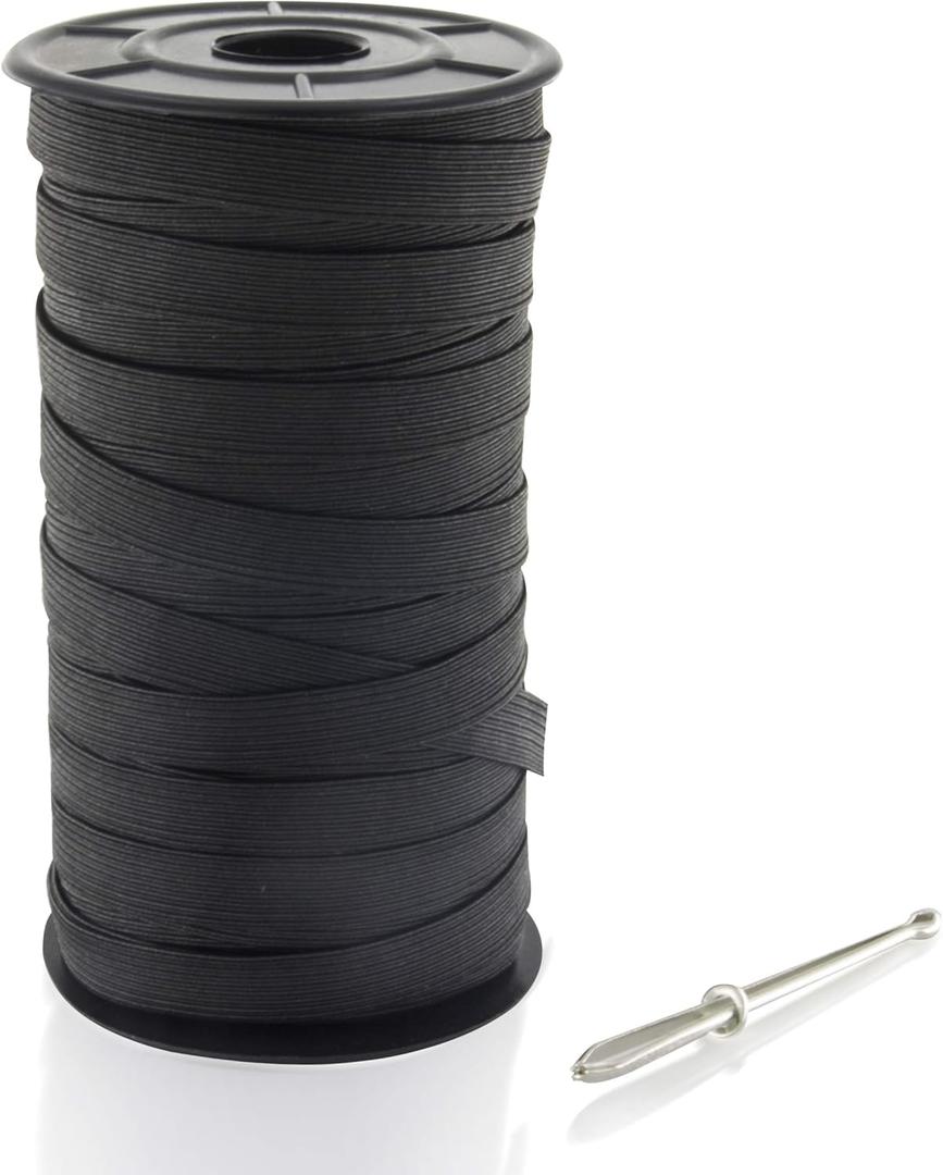1/2" Black Baraded Elastic Cord/Heavy Stretch Knit Elastic Spool - Bedspread Band (Black, 40 Yard)