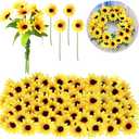 50 Pcs Mini Artificial Sunflower Heads with Iron Stems for Home Party Decoration Wedding Decor, Bride Holding Flowers Centerpieces Wreath Garden DIY Art Decor Crafts(1.57 Inch)