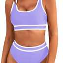BMJL Women's High Waisted Bikini Sets Sporty Two Piece Swimsuits Color Block Cheeky High Cut Bathing Suits, Extra Large, Lavender Purple