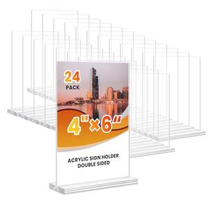Acrylic Sign Holder 4x6, 24 Pack Clear Table Menu Vertical Clear Table Double Sided Flyer Display, Plastic Flyer Display Stand,Paper photo Plastic Sign Frame Suitable for Restaurants Office Store Show