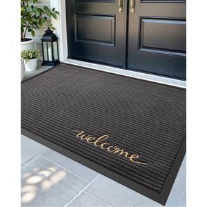 DEXI Front Door Mat Outside Entrance, 4x6 ft Extra Large Rubber Entry Doormat Heavy Duty, Non Slip Welcome Mats for Inside House Floor Entryway Exterior Patio, Welcome Grey